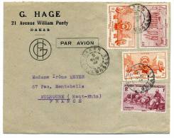 A.O.F.. -DIVERS TP OBL. DAKAR LE 9/11/1947 SUR LETTRE AVION, POUR MULHOUSE - TB - Storia Postale