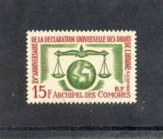 COMORES : 15 Ans De La Déclaration Universelle Des Droits De L´Homme - UNESCO - Balance De La Justice - Unused Stamps