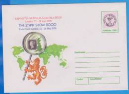 World Philatelic Exhibition, The Stamp Show London, One Penny ROMANIA Postal Stationery Cover 2000 - Autres & Non Classés