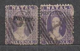 NATAL 1869 VICTORIA 6p 2used POSTAGE SURCHARGE Used & Hinged - Natal (1857-1909)