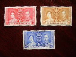 BARBADOS 1937  CORONATION Issue Of 12th.May In FULL SET 3 Values To 2 1/2d  MNH. - Barbades (1966-...)