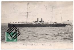 Cachet "trident" Sur Semeuse + Paquebot + Bombay 1911 Sur Cpa Messageries Maritimes Néra (paquebot Poste) - Schiffspost