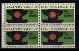 United States MNH 1965 , Block Of 4, Gum Washed, Stop Traffic Accidents, Signal, Health, Safety - Accidents & Sécurité Routière