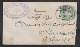 INDIA  QV  1/2A PS Envelope  Madras To Colombo Ceylon #  42907   Indien Inde - 1858-79 Compagnia Delle Indie E Regno Della Regina