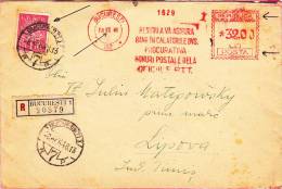 REGISTRED COVER, VERY RARE METER MARK RED 32,00 LEI + ADITIONAL STAMPS IOVR 1 LEU, 1948, ROMANIA - Machines à Affranchir (EMA)