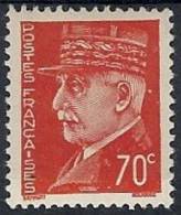 1941-42 FRANCIA MARESCIALLO PETAIN 70 CENT ARANCIO MH * - FR553 - 1941-42 Pétain