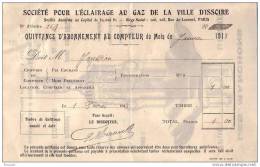 SOCIETE POUR L'ECLAIRAGE AU GAZ DE LA VILLE D'ISSOIRE - QUITTANCE D'ABONNEMENT DE JANVIER 1913 - Electricity & Gas