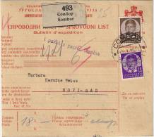 Yugoslavia 1938. Packet Card Bulletin D` Expédition SOMBOR Postmark - Cartas & Documentos