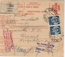 Yugoslavia 1938. Packet Card Bulletin D` Expédition SENTA Postmark - Covers & Documents