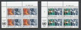 UN Geneva 1987 Michel # 156-157, 2 Blocks Of 4 Stamps With Lable In Upper Left Corner , MNH - Blocks & Sheetlets