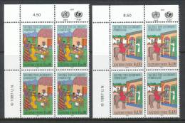 UN Geneva 1987 Michel # 160-161, 2 Blocks Of 4 Stamps With Lable In Upper Left Corner , MNH - Blocs-feuillets