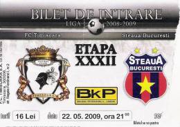 FC Timisoara-Steaua Bucuresti/Romania Football Match Ticket - Match Tickets