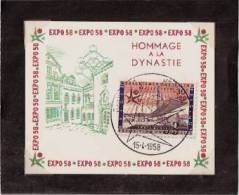 BELGIQUE:1958:EXPO 58;Hommage à La Dynastie.timbre Oblitéré Sur Carte Souvenir. - 1958 – Brussel (België)