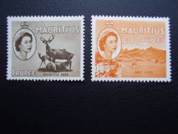 MAURITIUS 1953 Queen Elizabeth II Definitive Issue 1 & 2.50 Rupees MINT. - Mauricio (...-1967)