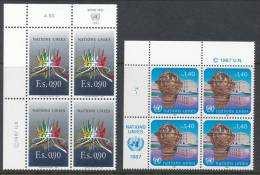 UN Geneva 1987 Michel # 152-153, 2 Blocks Of 4 Stamps Lable In Upper Left Corner , MNH - Blocchi & Foglietti