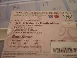 Republic Of Ireland-South Africa International Football Match Ticket (8 September 2009) - Match Tickets