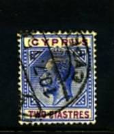 CYPRUS - 1912   GEORGE V   2 PIASTRES   WMK  MULTI  CA   FINE USED - Chypre (...-1960)