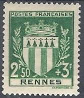 1941 FRANCIA SOCCORSO NAZIONALE STEMMI DI CITTA 2,50+3 F MH * - FR556 - 1941-66 Coat Of Arms And Heraldry