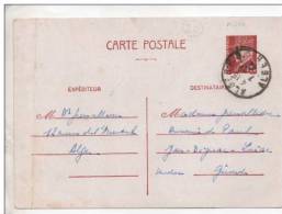 ENTIER POSTAL CARTE PETAIN 1.20 Frs  BRUN AVEC CACHET  D ALGER  7/9/42 - 1941-42 Pétain