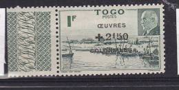 TOGO N° 227 +2.f50 S 1f VERT TIMBRE DE 1941 SURCHARGES OEUVRES COLONIALES** - Otros & Sin Clasificación