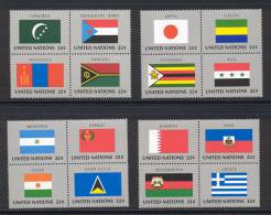 UN New York 1987 Michel 524-539 Flags  Blocks Of 4 Centerpieces, MNH** - Blocks & Sheetlets