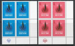 UN New York 1968 Michel 206-207, Blocks Of 4 With Lable In Lower Right Corner, MNH** - Blocks & Kleinbögen