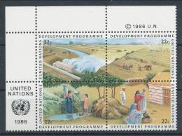 UN New York 1986 Michel 491-494, Blocks Of 4 With Lable In Upper Left Corner, MNH** - Blokken & Velletjes