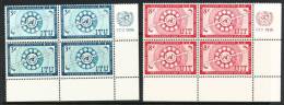 UN New York 1956 Michel # 47-48, Blocks Of 4 With Lable In Lower Right Corner, MNH** - Blocs-feuillets