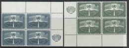 UN New York 1956 Michel # 51-52, Corner Blocks Of 4 With Lables, MNH** - Blokken & Velletjes