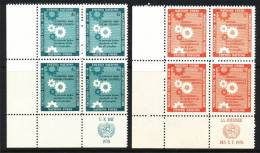 UN New York 1958 Michel # 72-73, Blocks Of 4 With Lables In Lower Left Corner , MNH** - Blokken & Velletjes