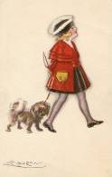 Illustrateur MAUZAN.Petite Fille Avec Son Chien. - Mauzan, L.A.