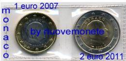 MONACO Prince Albert 1 EURO 2007 + 2 EURO 2011 UNC - Monaco