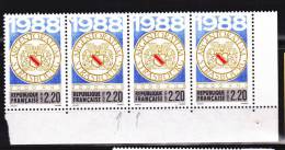 FRANCE N° 2552 2F20 BLEU OR ROUGE GRIS ET NOIR BIMILLENAIRE DE STRASBOURG TRAIT PARASITE BLOC DE 4 NEUF SANS CHARNIERE - Unused Stamps