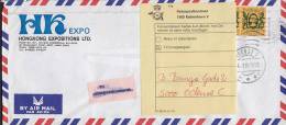 ## Hong Kong Airmail Par Avion KH EXPO Cachet KOWLOON 1985 Cover Brief ODENSE Denmark Adresse Inconnue Labels (2 Scans) - Lettres & Documents