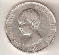 MONEDA  DE PLATA DE ESPAÑA DE 5 PTAS DEL AÑO 1889 ALFONSO XIII (COIN) SILVER-ARGENT - First Minting