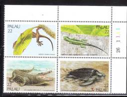 Palau 1986 Reptiles Gecko Skink Crocodile Turtle Blk Of 4 MNH - Palau