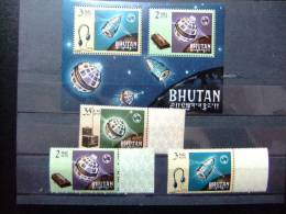 BHUTAN BHOUTAN 1966  Yvert Nº 60 / 62 + BLOC 4 ** MNH CENTENAIRE DE L'UNION DES TELECOMMUNICATIONS - Bhoutan