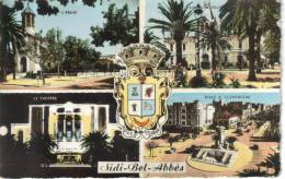 CPSM SIDI BEL ABBES (Algérie) - 4 Vues : Eglise, Hotel De Ville, Théatre, Place Clemenceau - Sidi-bel-Abbès