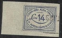 ITALIA REGNO ITALY KINGDOM LUOGOTENENZA 1945 CORALIT OVALE LIRE 14 AMPIA MARGINATURA USATO USED OBLITERE' - Authorized Private Service