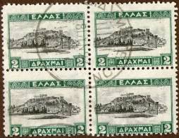 Greece,1931/1935,2 Dr.block Of 4 Scott#329,error Misplaced Center And Perforation,used,as Scan - Used Stamps