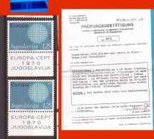 1970 X  1379 JUGOSLAVIJA EVROPA CEPT RR UV-LICHT FARBE BLAEULICH-TYP I - FARBE GRUENLICHBLAU TYP II MNH - 1970