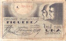 BILLETE DE 1 PTA  DEL CONSELL MUNICIPAL DE FIGUERES DEL AÑO 1937 (BANKNOTE) - Andere & Zonder Classificatie