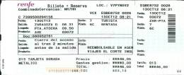 Ticket Renfe Spain Train AVE - TGV  With Combination - Europe