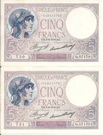 BILLET - VIOLET 5 FRANCS - PAIRE N°730- 731 - N° Q. 57170 - DK.3- 8 - 1933 - - 5 F 1917-1940 ''Violet''