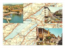 Cp, Carte Géographique, Les Trois Lacs - Bienne - Neuchatel - Morat, Voyagée 1976 - Carte Geografiche