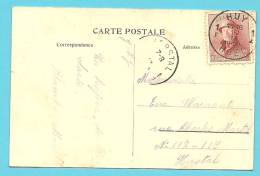 168 Op Kaart Met Cirkelstempel HUY / HOEI 1F ▲ - 1919-1920 Roi Casqué