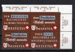 Svizzera ** - 1942 - Timbres Pour La Récupération Des Matières Usagées. Bloc De 4.  Vedi Descrizione - Zusammendrucke