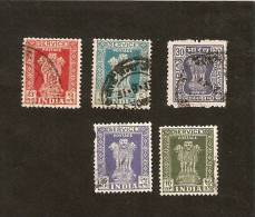 OS.23-5. India, LOT Set Of 5 - 1957 Service Stamp Coat Of Arms - 1957 - 1958 Asokan Lion Capital Service - Lots & Serien