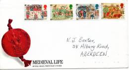 GREAT BRITAIN 1986 FDC MEDIEVAL LIFE - 1981-1990 Em. Décimales