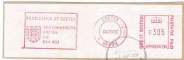 A2 Great Britain 2000. Machine Stamp Cut Fragment EXCELLENCE AT EXETER THE UNIVERSITY EXETER - Cartas & Documentos